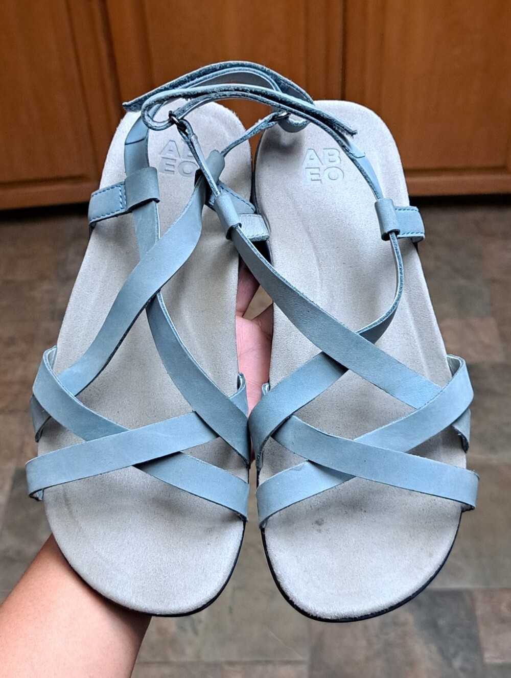 ABEO B.I.O.system Bella Slate Blue Leather Strappy Comfort Sandals - Size 9 Neut